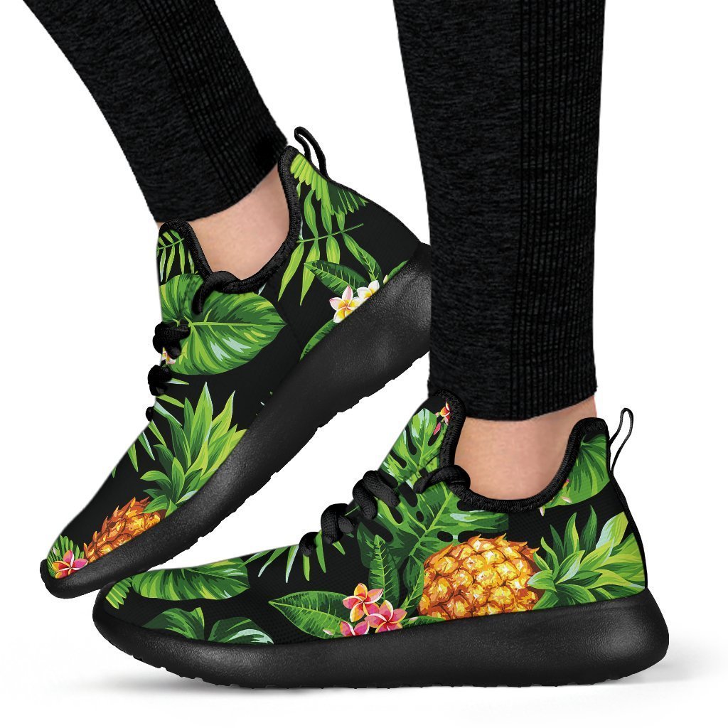 Black Hawaiian Pineapple Pattern Print Mesh Knit Shoes GearFrost