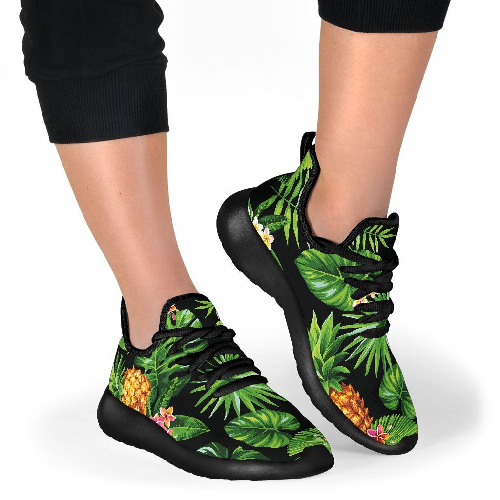 Black Hawaiian Pineapple Pattern Print Mesh Knit Shoes GearFrost