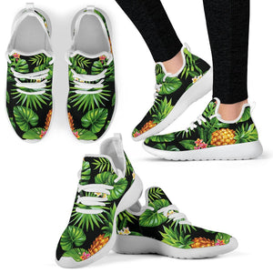 Black Hawaiian Pineapple Pattern Print Mesh Knit Shoes GearFrost