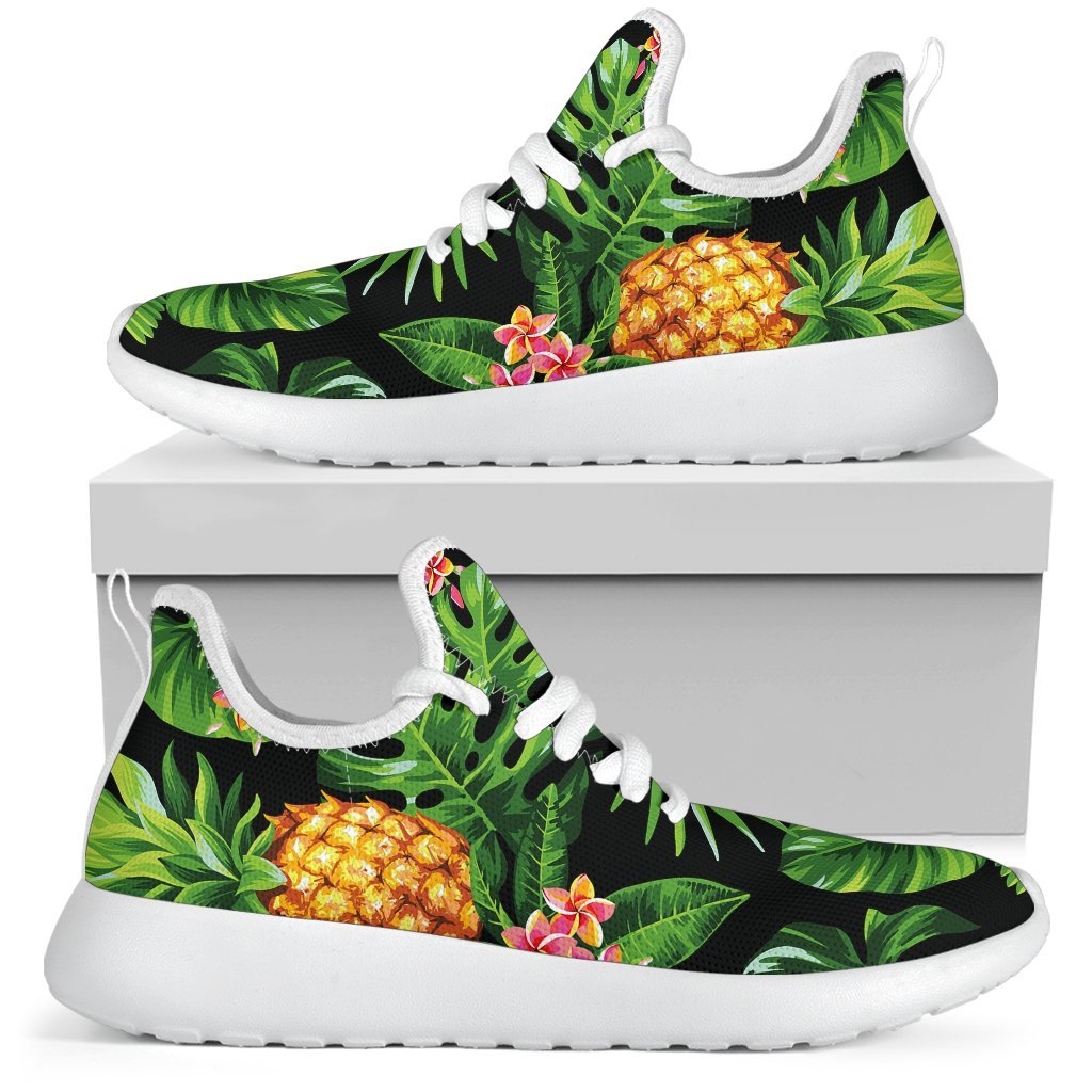 Black Hawaiian Pineapple Pattern Print Mesh Knit Shoes GearFrost