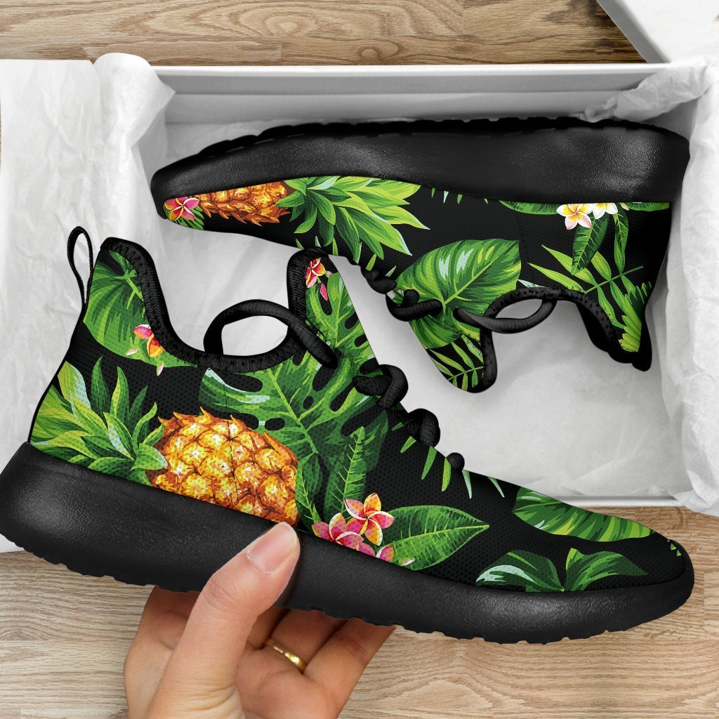 Black Hawaiian Pineapple Pattern Print Mesh Knit Shoes GearFrost