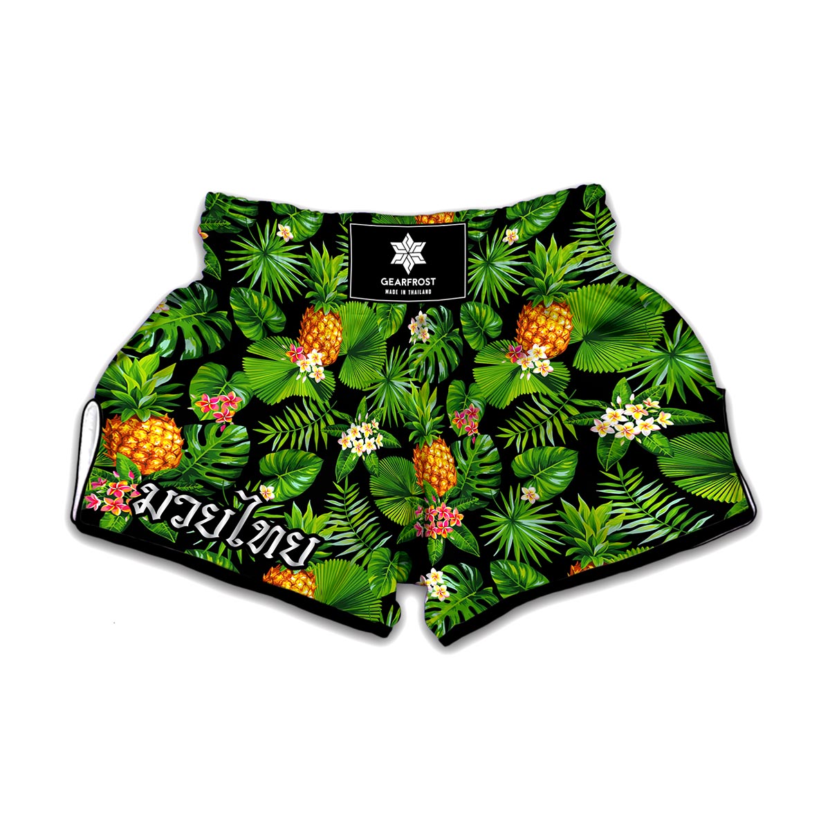 Black Hawaiian Pineapple Pattern Print Muay Thai Boxing Shorts