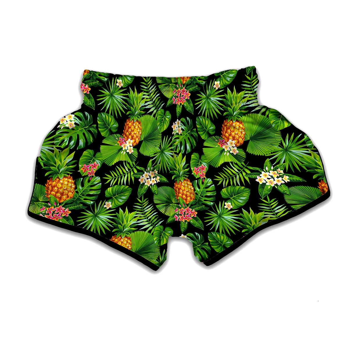 Black Hawaiian Pineapple Pattern Print Muay Thai Boxing Shorts