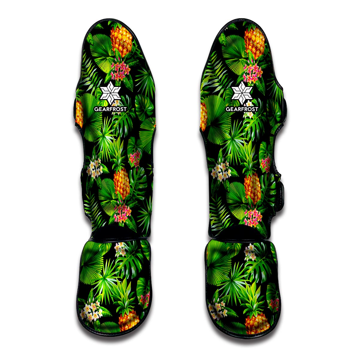 Black Hawaiian Pineapple Pattern Print Muay Thai Shin Guard