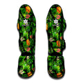 Black Hawaiian Pineapple Pattern Print Muay Thai Shin Guards