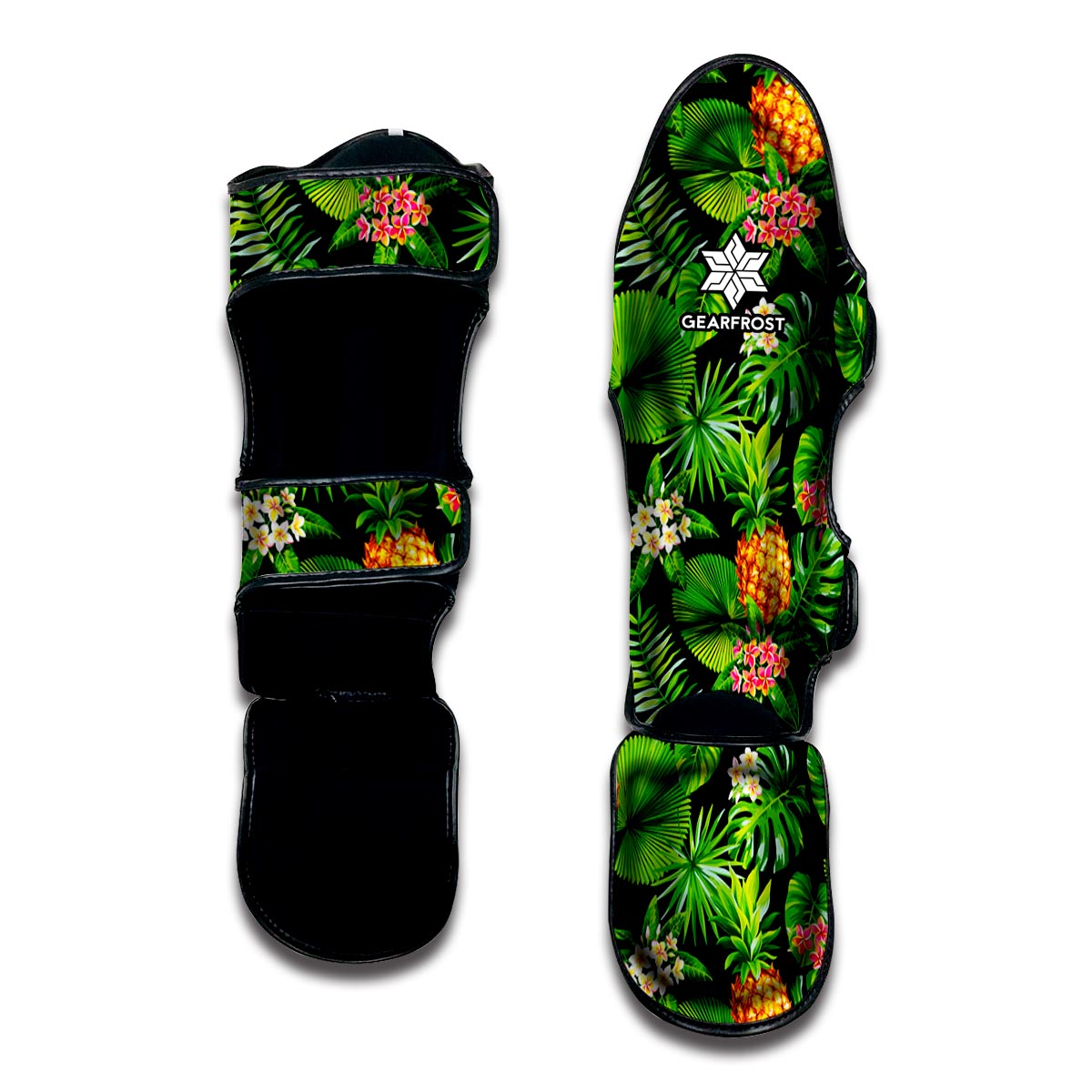 Black Hawaiian Pineapple Pattern Print Muay Thai Shin Guard