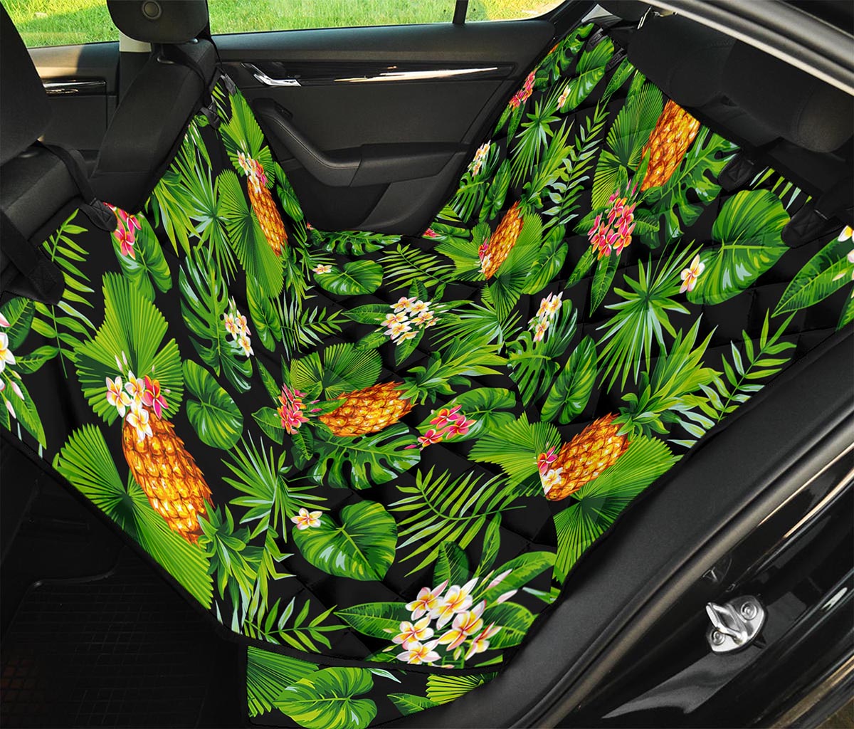 Black Hawaiian Pineapple Pattern Print Pet Car Back Seat Cover