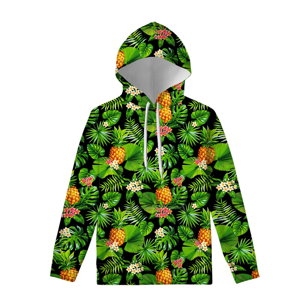 Black Hawaiian Pineapple Pattern Print Pullover Hoodie