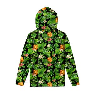 Black Hawaiian Pineapple Pattern Print Pullover Hoodie