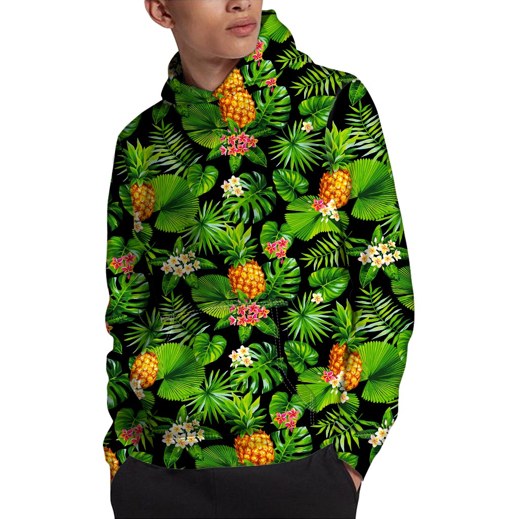 Black Hawaiian Pineapple Pattern Print Pullover Hoodie