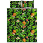 Black Hawaiian Pineapple Pattern Print Quilt Bed Set