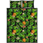 Black Hawaiian Pineapple Pattern Print Quilt Bed Set