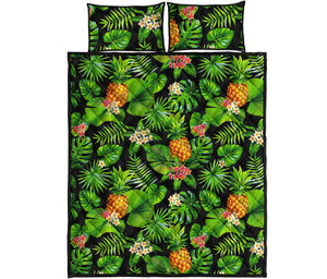 Black Hawaiian Pineapple Pattern Print Quilt Bed Set