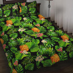 Black Hawaiian Pineapple Pattern Print Quilt Bed Set