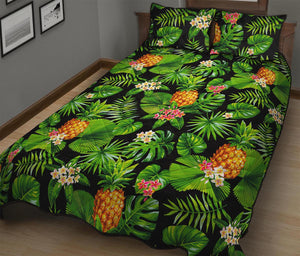 Black Hawaiian Pineapple Pattern Print Quilt Bed Set