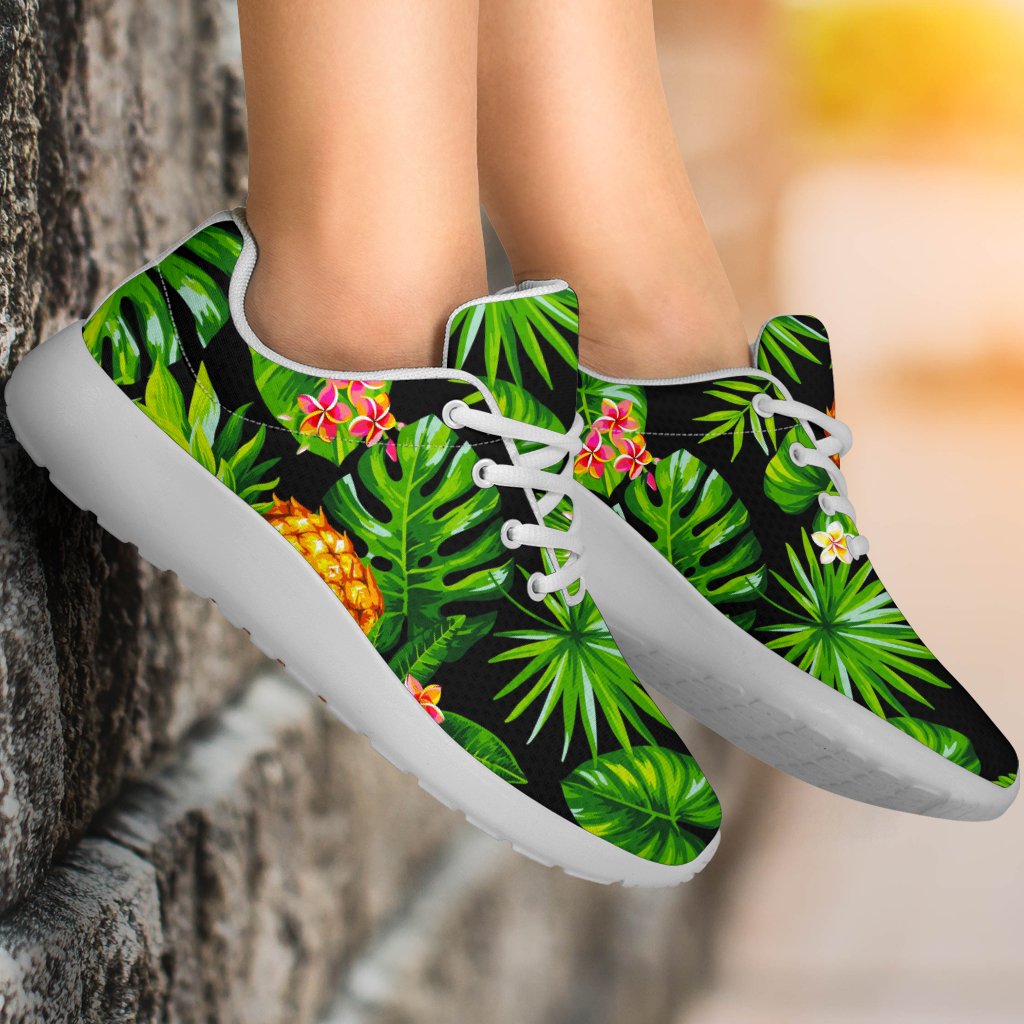 Black Hawaiian Pineapple Pattern Print Sport Shoes GearFrost