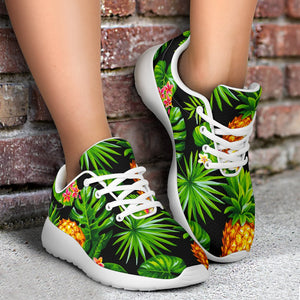 Black Hawaiian Pineapple Pattern Print Sport Shoes GearFrost