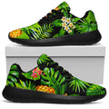 Black Hawaiian Pineapple Pattern Print Walking Shoes