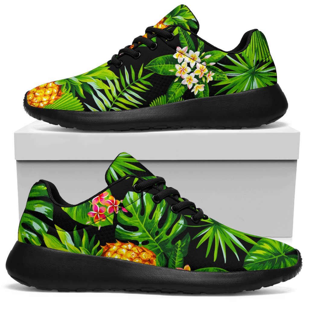 Black Hawaiian Pineapple Pattern Print Sport Shoes GearFrost