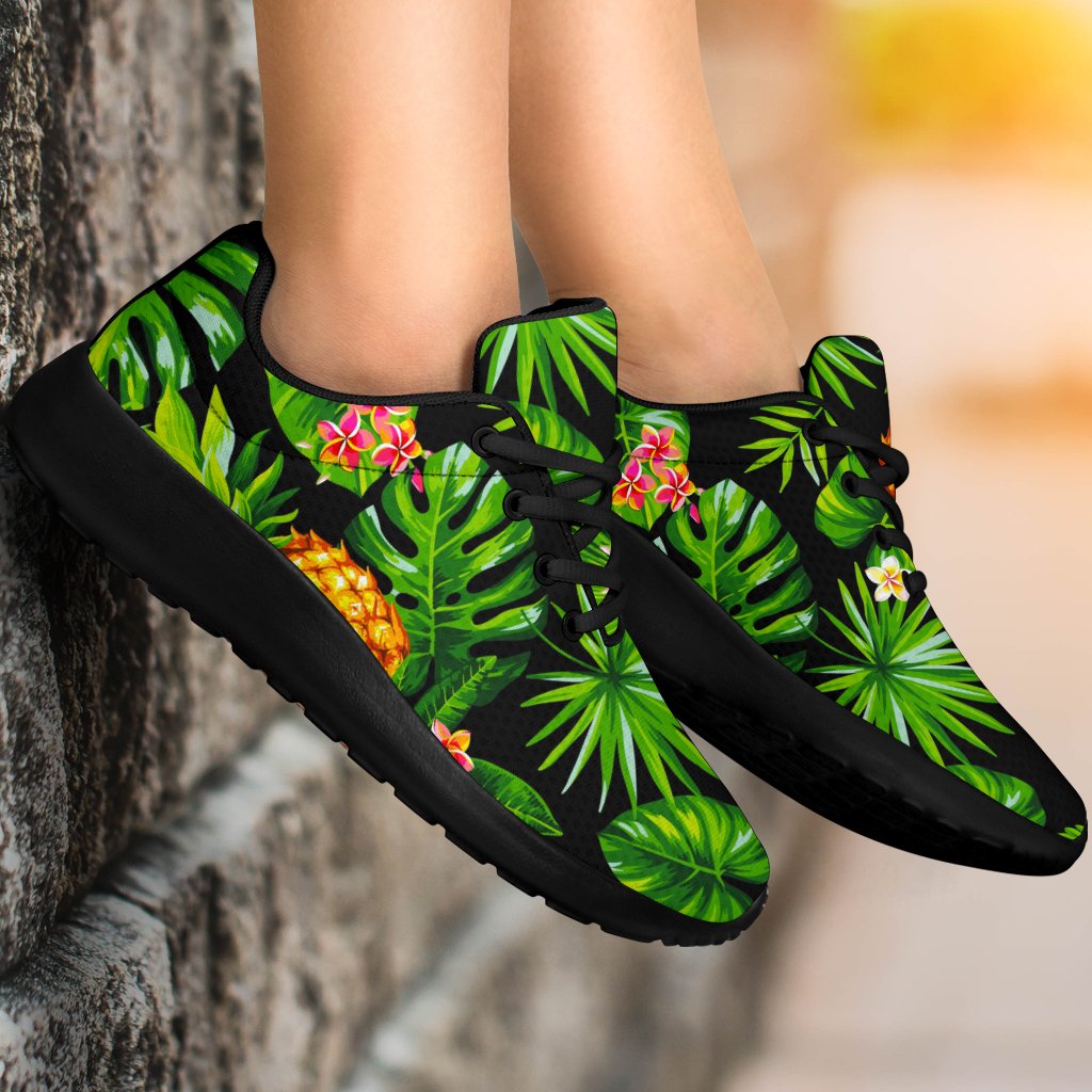 Black Hawaiian Pineapple Pattern Print Sport Shoes GearFrost