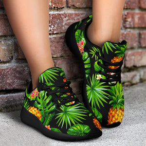 Black Hawaiian Pineapple Pattern Print Sport Shoes GearFrost