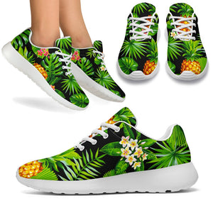 Black Hawaiian Pineapple Pattern Print Sport Shoes GearFrost