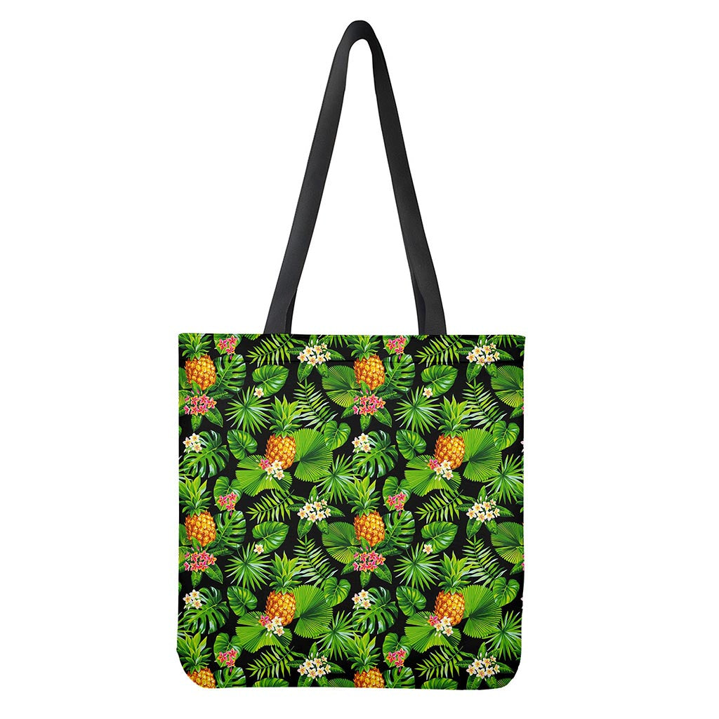 Black Hawaiian Pineapple Pattern Print Tote Bag