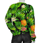 Black Hawaiian Pineapple Pattern Print Women's Crewneck Sweatshirt GearFrost