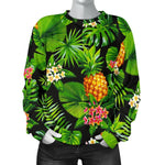 Black Hawaiian Pineapple Pattern Print Women's Crewneck Sweatshirt GearFrost