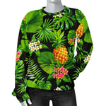 Black Hawaiian Pineapple Pattern Print Women's Crewneck Sweatshirt GearFrost