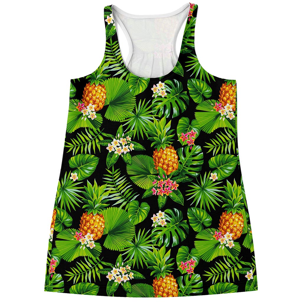 Black Hawaiian Pineapple Pattern Print Women's Racerback Tank Top