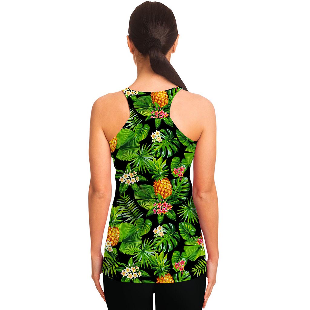 Black Hawaiian Pineapple Pattern Print Women's Racerback Tank Top