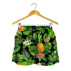 Black Hawaiian Pineapple Pattern Print Women's Shorts