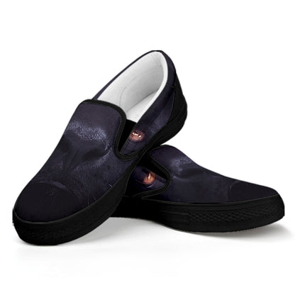 Black Jaguar Print Black Slip On Shoes