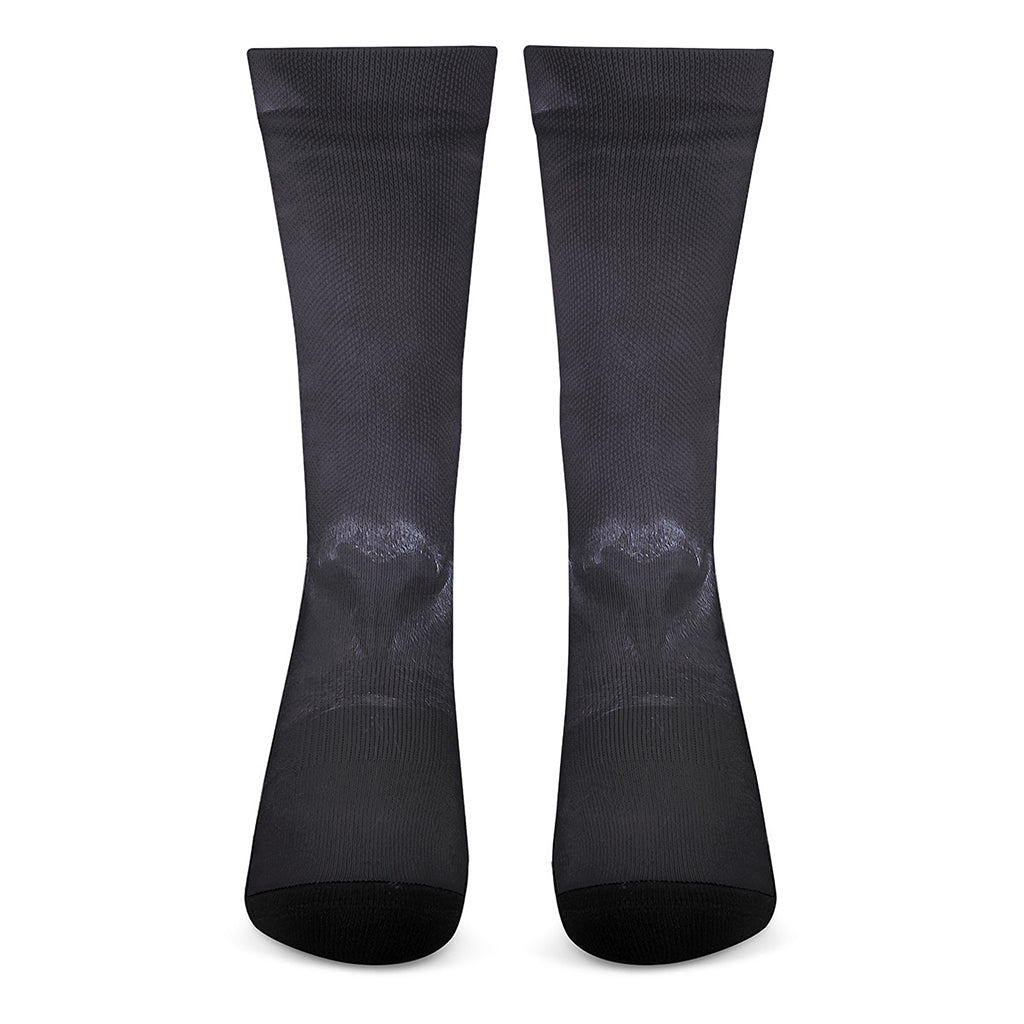 Black Jaguar Print Crew Socks