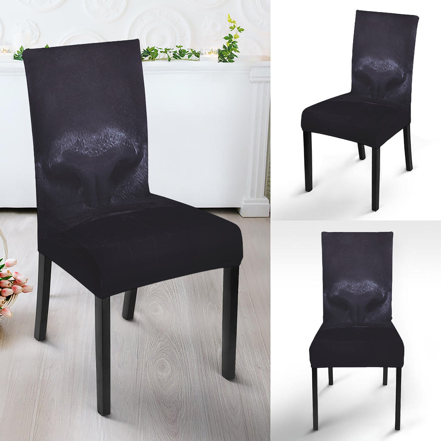 Black Jaguar Print Dining Chair Slipcover