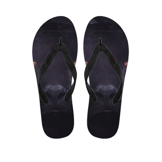 Black Jaguar Print Flip Flops
