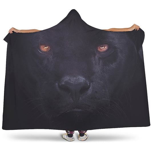 Black Jaguar Print Hooded Blanket