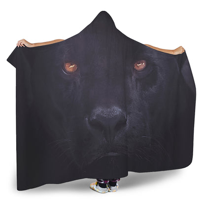 Black Jaguar Print Hooded Blanket
