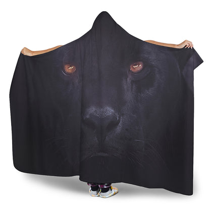 Black Jaguar Print Hooded Blanket