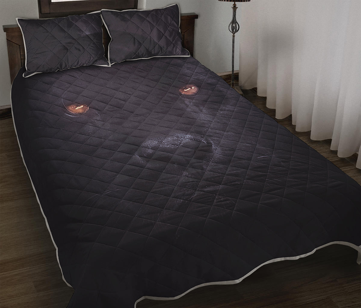 Black Jaguar Print Quilt Bed Set