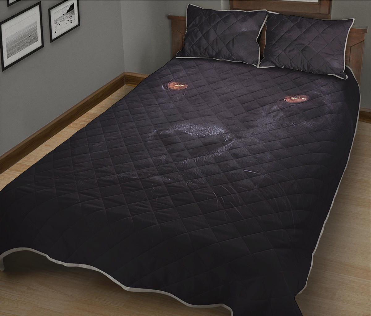 Black Jaguar Print Quilt Bed Set