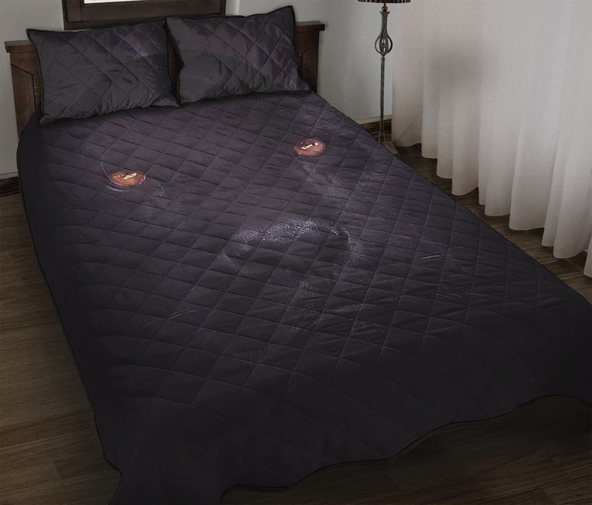 Black Jaguar Print Quilt Bed Set