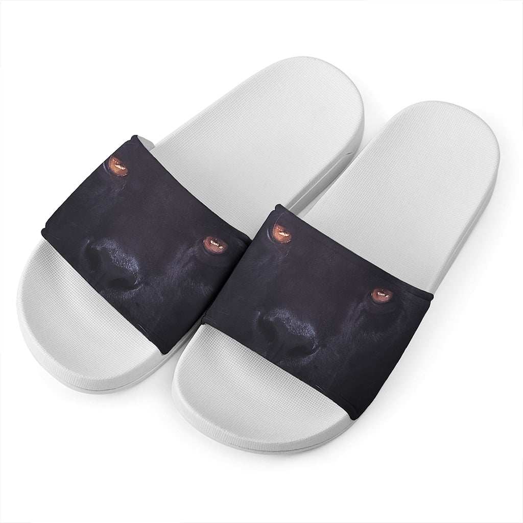 Black Jaguar Print White Slide Sandals