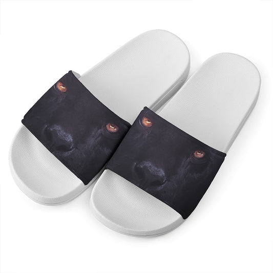 Black Jaguar Print White Slide Sandals