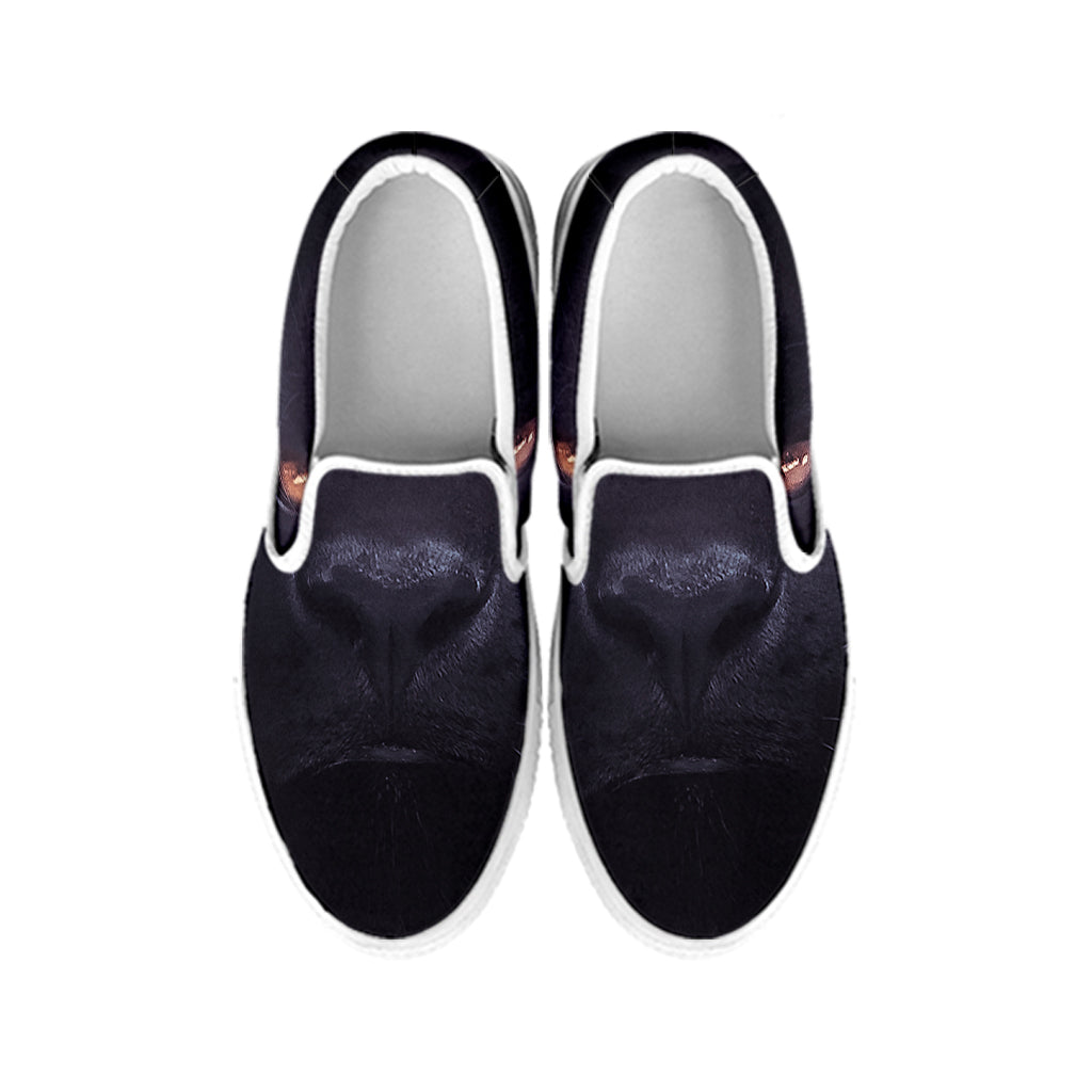 Black Jaguar Print White Slip On Shoes