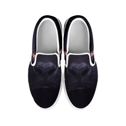 Black Jaguar Print White Slip On Shoes