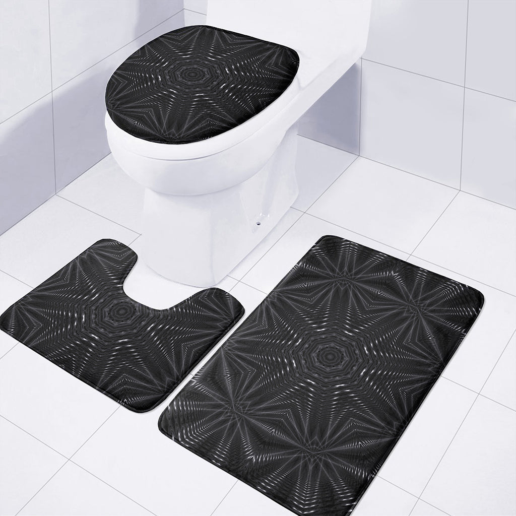Black Kaleidoscope Print 3 Piece Bath Mat Set