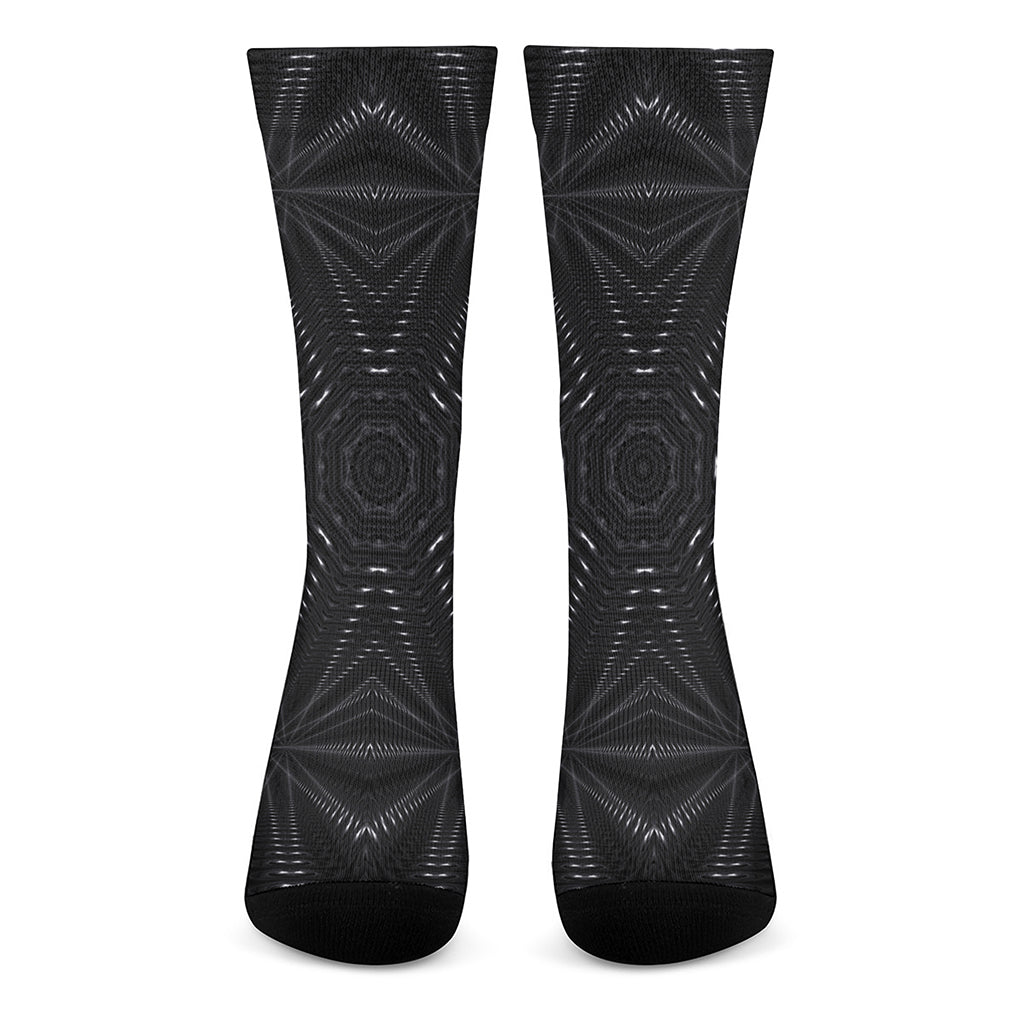 Black Kaleidoscope Print Crew Socks