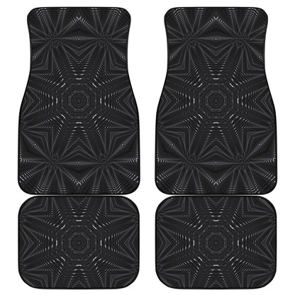 Black Kaleidoscope Print Front and Back Car Floor Mats